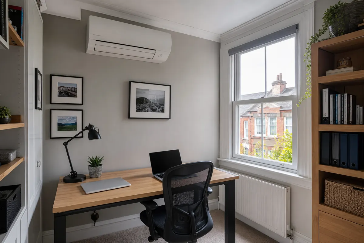Wall-mounted air conditioning unit in a home office